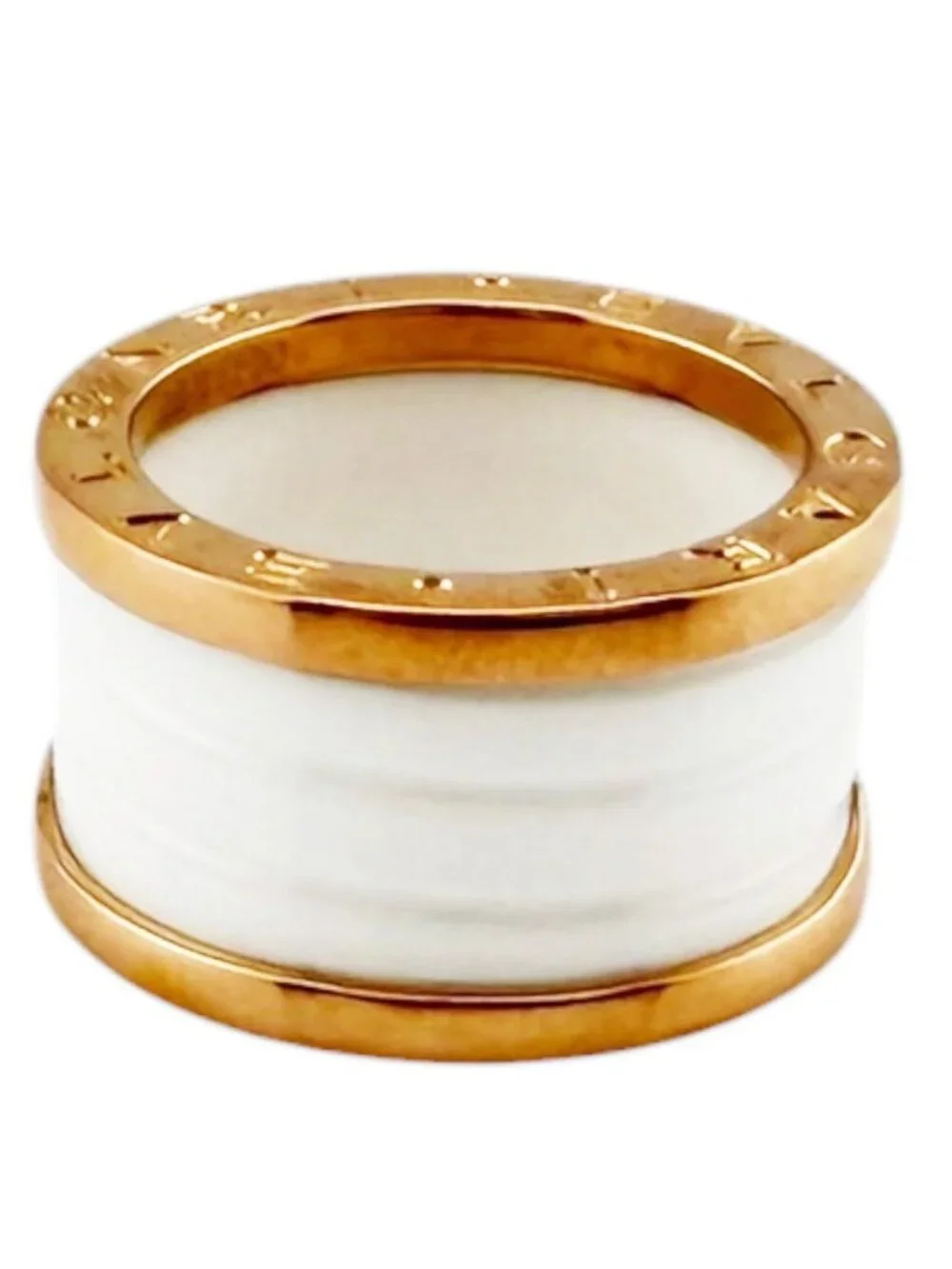 Bvlgari B.Zero1 B.Zero1 Band White Ceramic Ring Gold 18k Pink